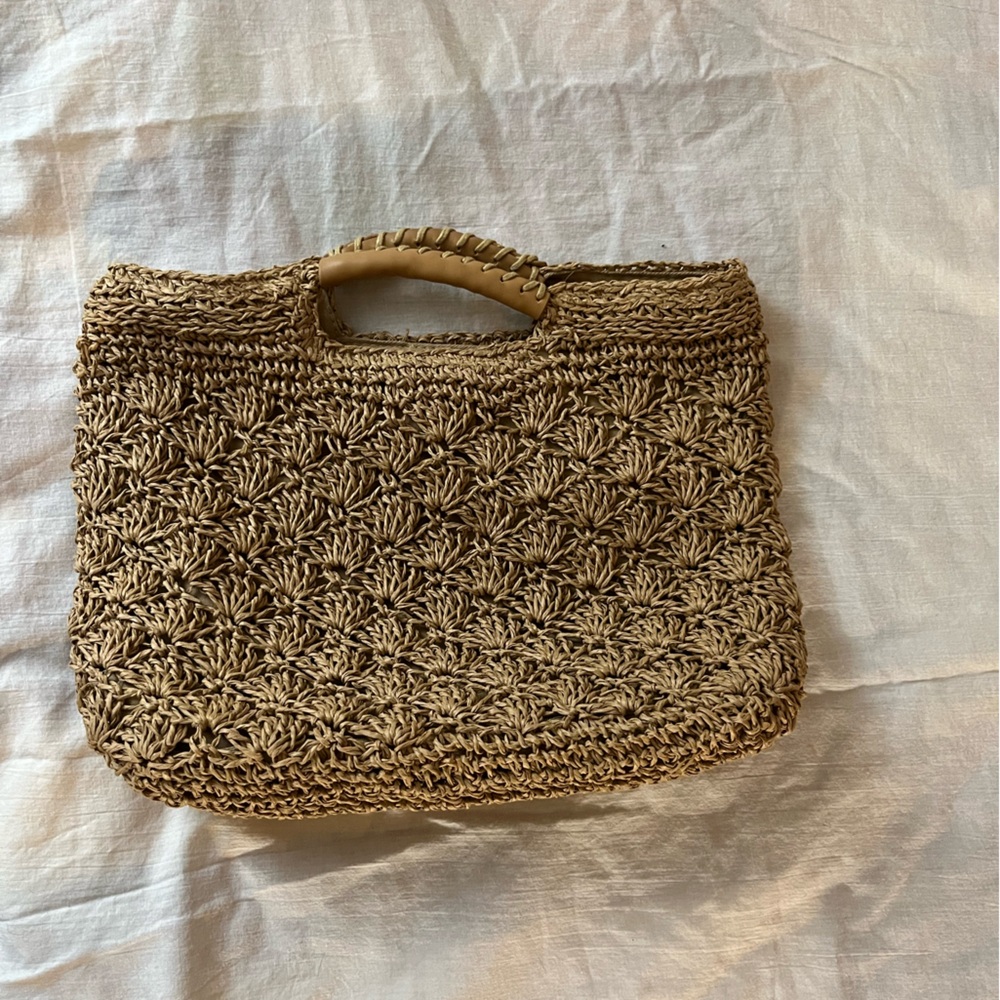 Banana Republic Woven Straw Raffia Handbag Leather handles